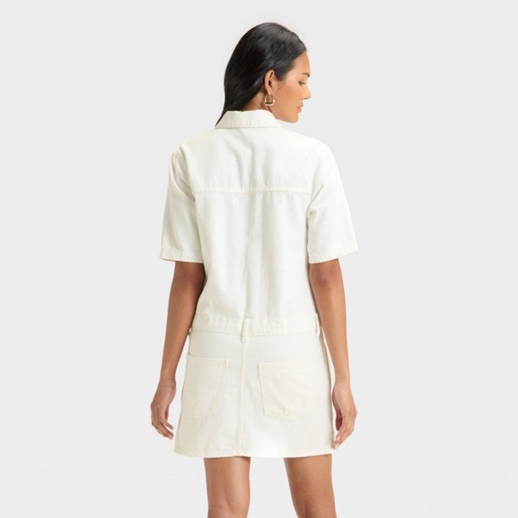 White Short-Sleeve Drop-Waist Drawstring Mini Dress from Universal Thread -NWT - Picture 2 of 7